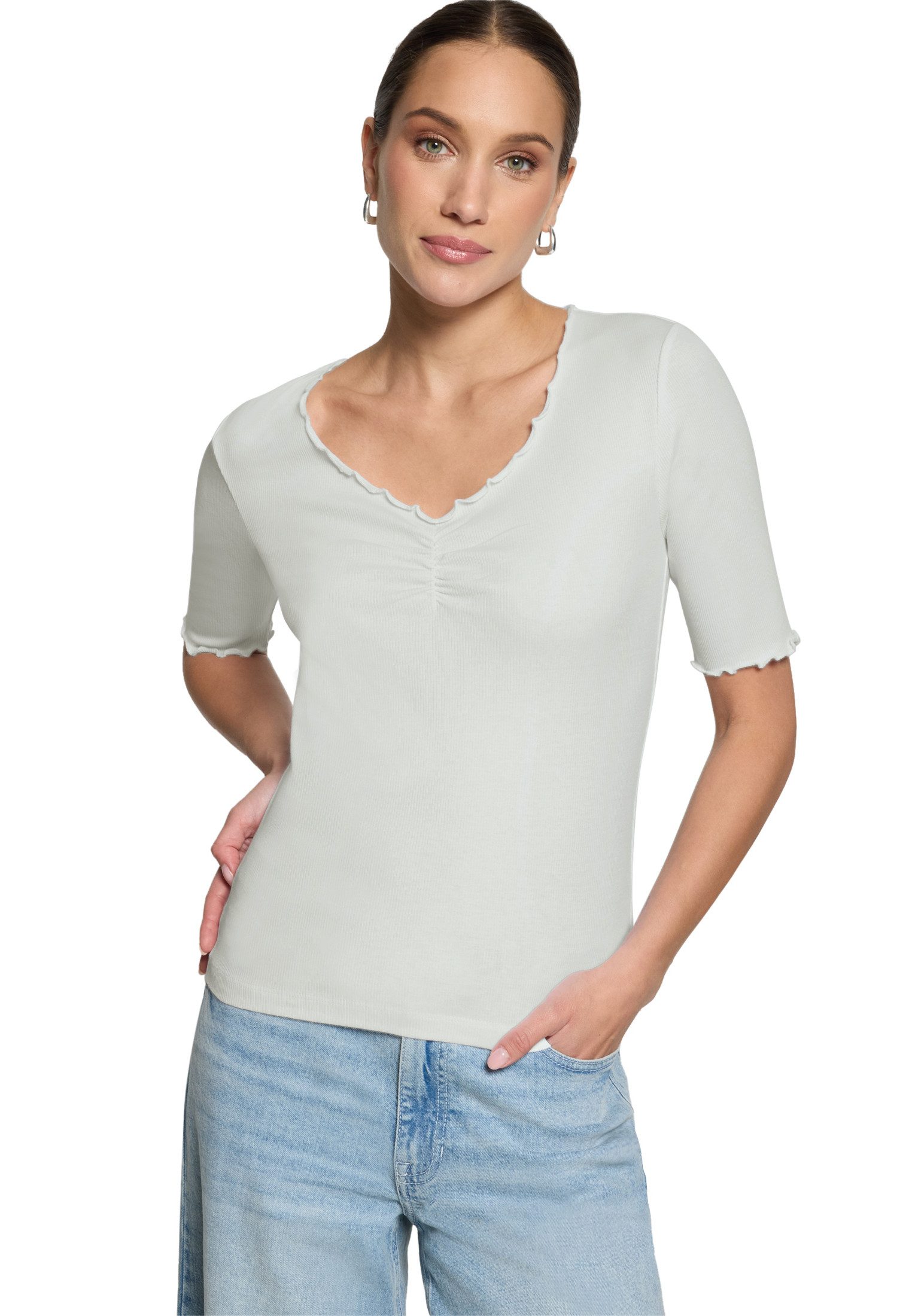 Zero Kurzarmshirt Damen mit Raffung (1-tlg) Raffung