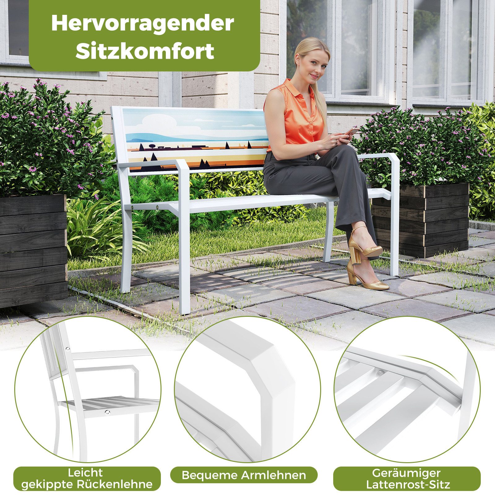 COSTWAY Gartenbank (1-St), 2-Sitzer, mit dekorativer Rückenlehne, Metall