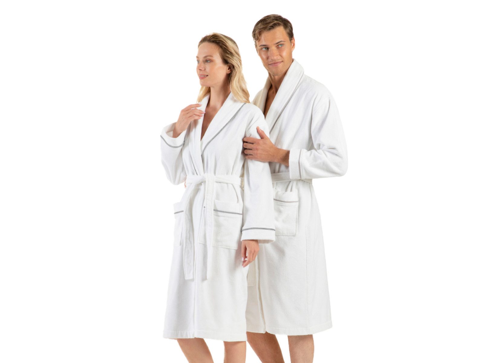 English Home Bademantel Premium Damen Bademantel, Herren Bademantel, Unisex, 100% Baumwolle, Kapuze, Bindegürtel, Schalkragen Weicher