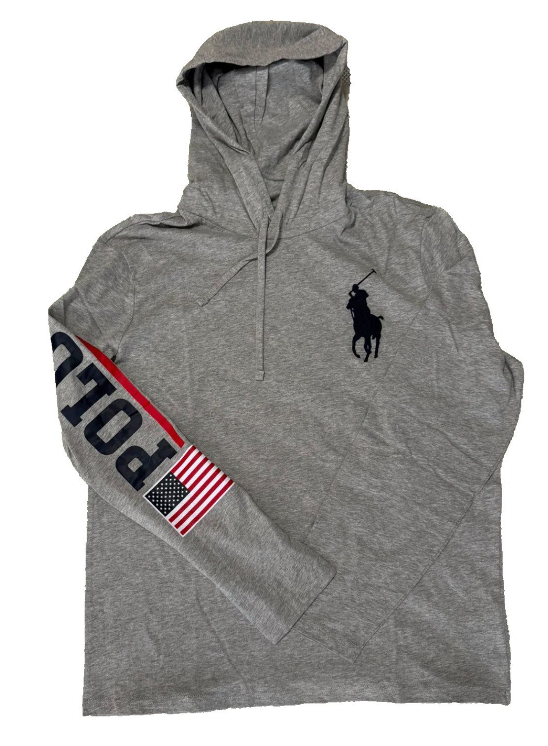 Polo Ralph Lauren Longsleeve Hoodie Big Pony Kapuzenpullover Regular Fit Dünner Baumwollstoff Auffälliger „POLO“ Schriftzug mit US-Flagge auf dem Ärmel