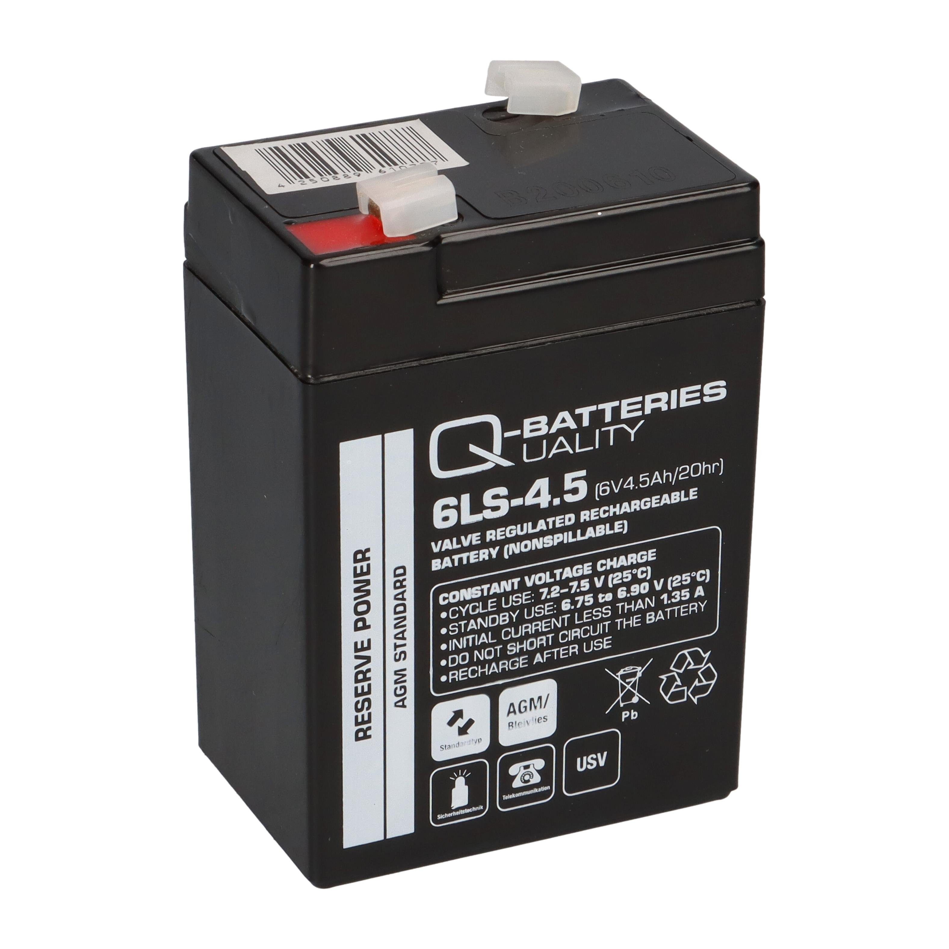 Q-Batteries Set Bleiakkus 4,5Ah Ladegerät 6V Blei 6-0,6 Blei-V BL Akku + 6LS-4.5 Q-Batteries