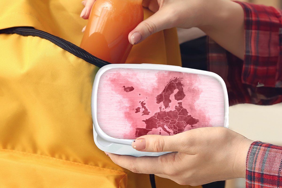 MuchoWow Lunchbox Karte - Europa Erwachsene, und Kunststoff, (2-tlg), weiß für Kinder Jungs Brotdose, Mädchen Rosa, und - Brotbox für