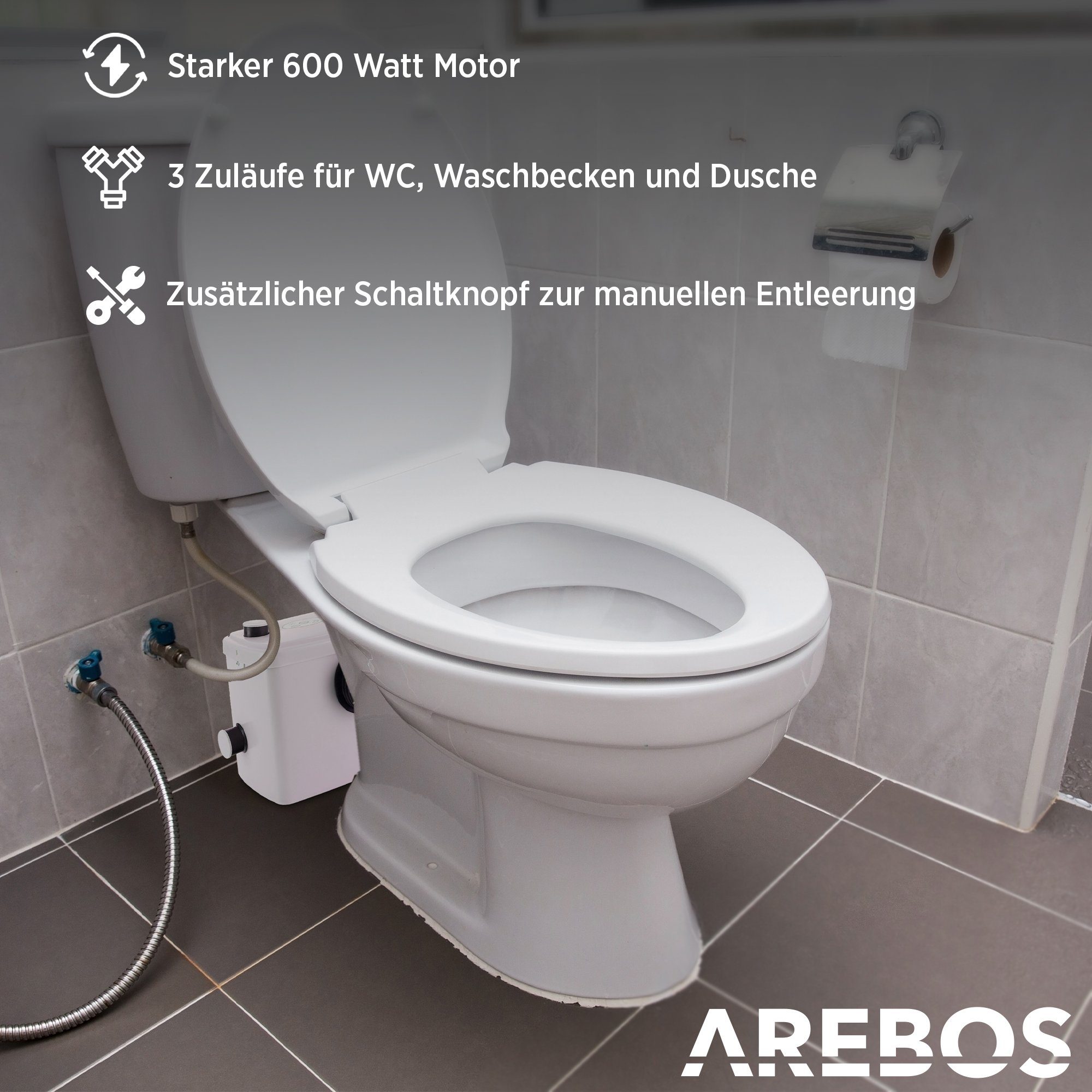 WC-Hebeanlage 600 Watt Kleinhebeanlage für WC Dusche Waschbecken Fäkalienpumpe 