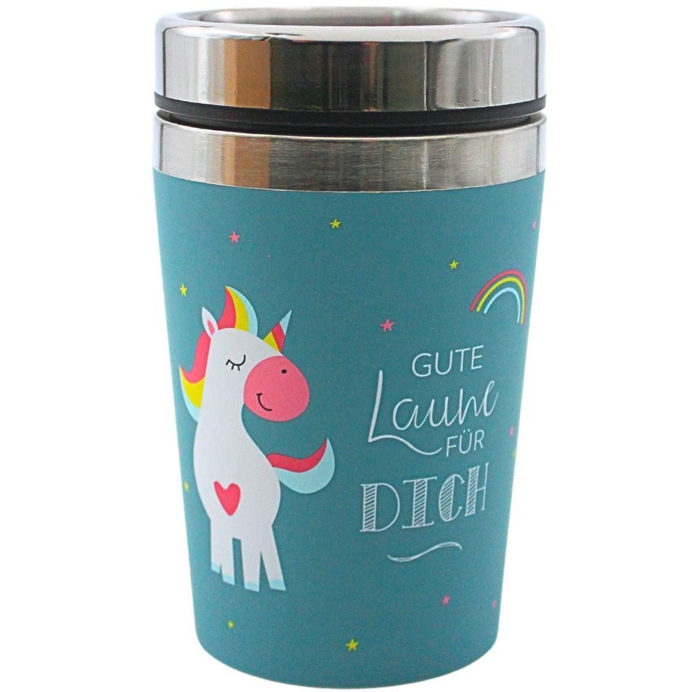 Dekohelden24 Thermobecher Thermobecher/Becher to go, Kaffeebecher, Isolierbecher, Einhorn, 1-tlg., Metall