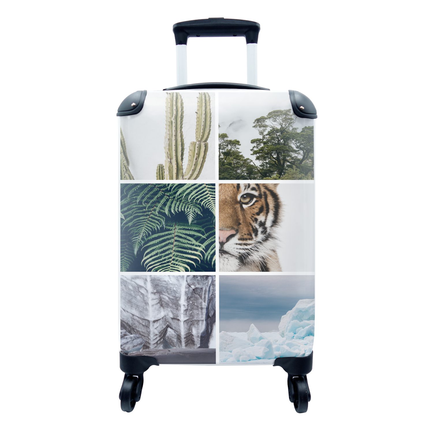 MuchoWow Handgepäckkoffer Collage - Tiger - Pflanzen - Bäume, 4 Rollen, Reisetasche mit rollen, Handgepäck für Ferien, Trolley, Reisekoffer