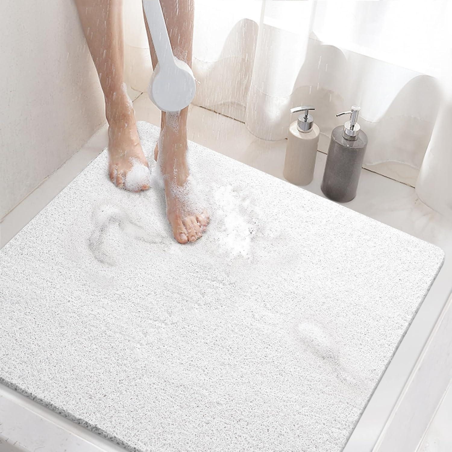 LuxusKollektion Duscheinlage Duschmatte rutschfest Ablauf PVC Luffa Weiß 60 x 60 cm (Quadratisch)