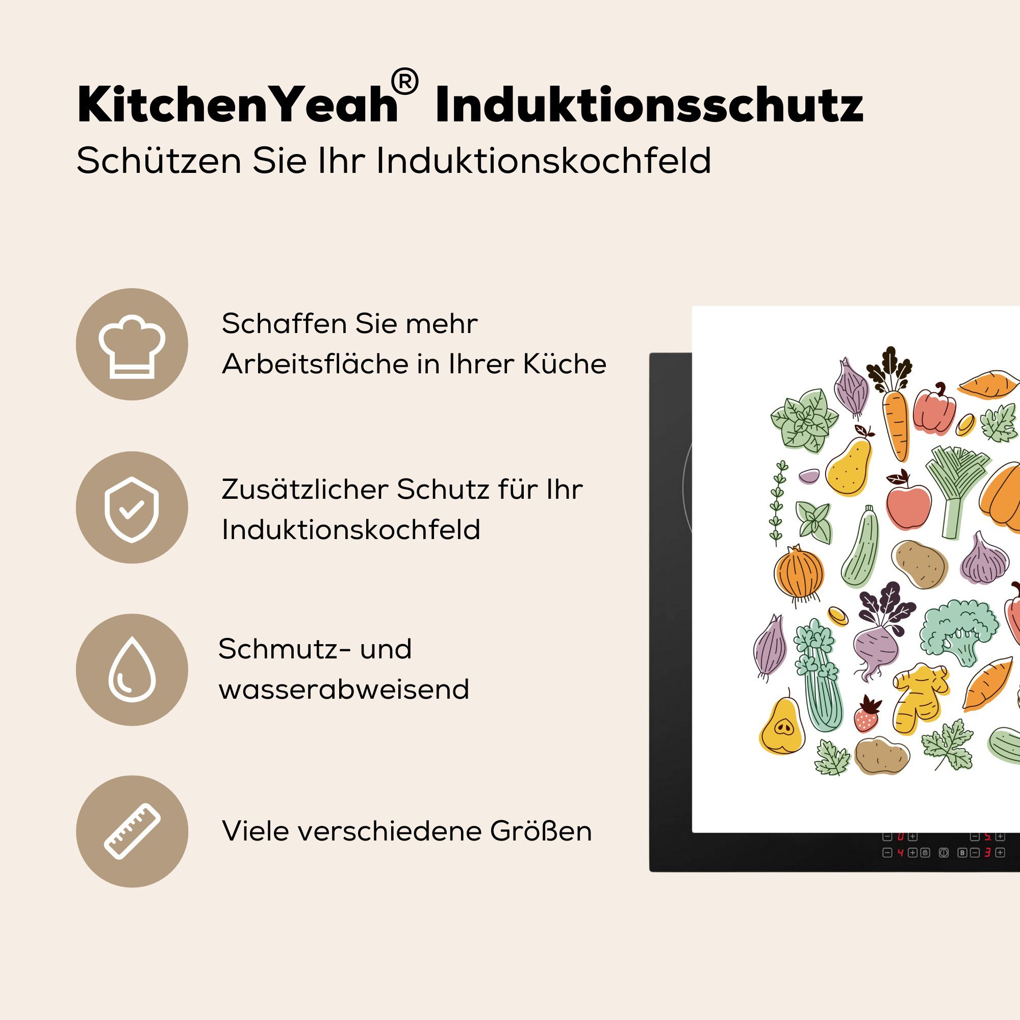 MuchoWow Herdblende-/Abdeckplatte Gemüse - Obst Arbeitsplatte cm, küche (1 78x78 tlg), - Vinyl, Minimalismus, für Ceranfeldabdeckung