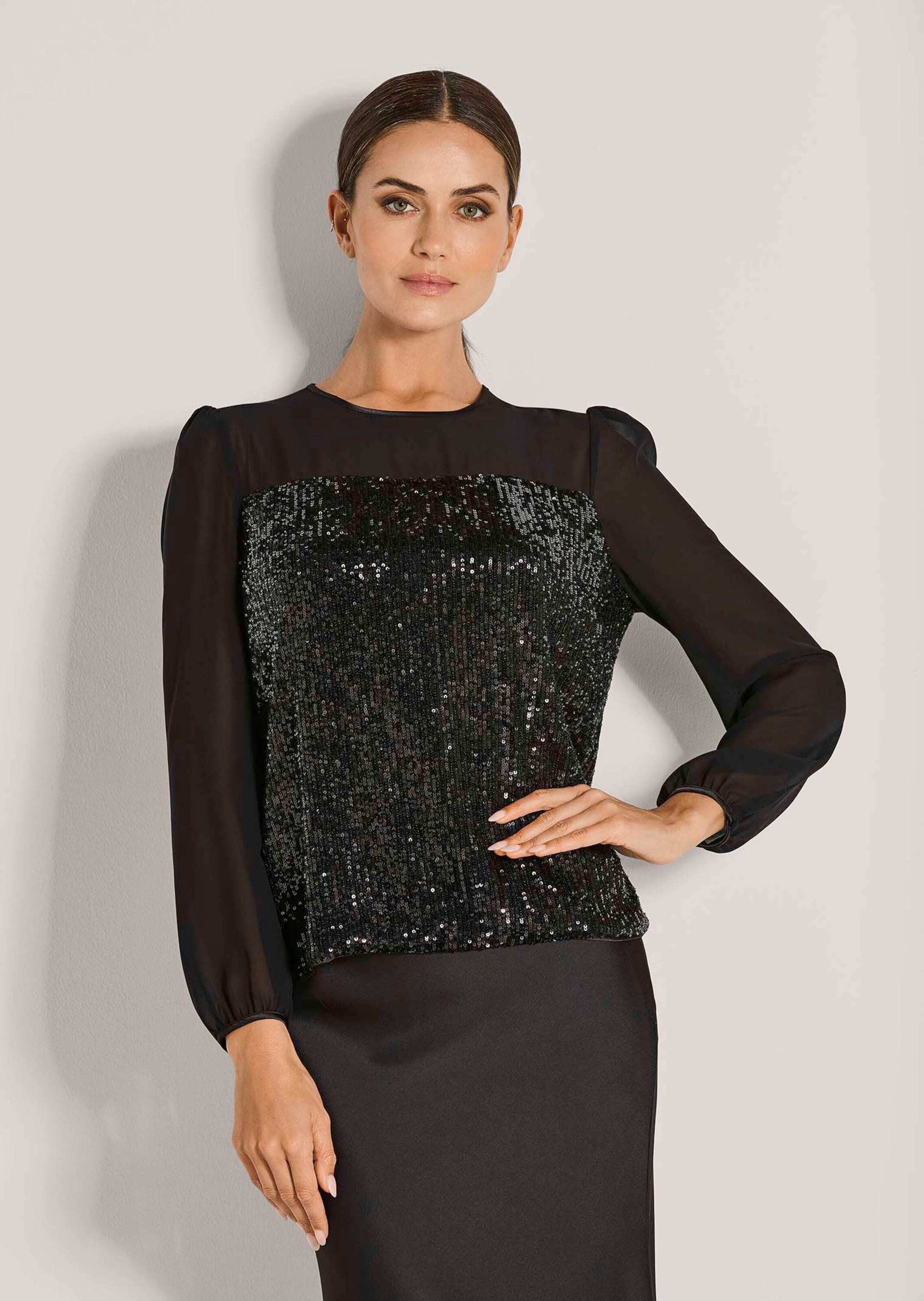 MADELEINE Langarmbluse Glamouröse Paillettenbluse für Events Elegante Bluse günstig online kaufen