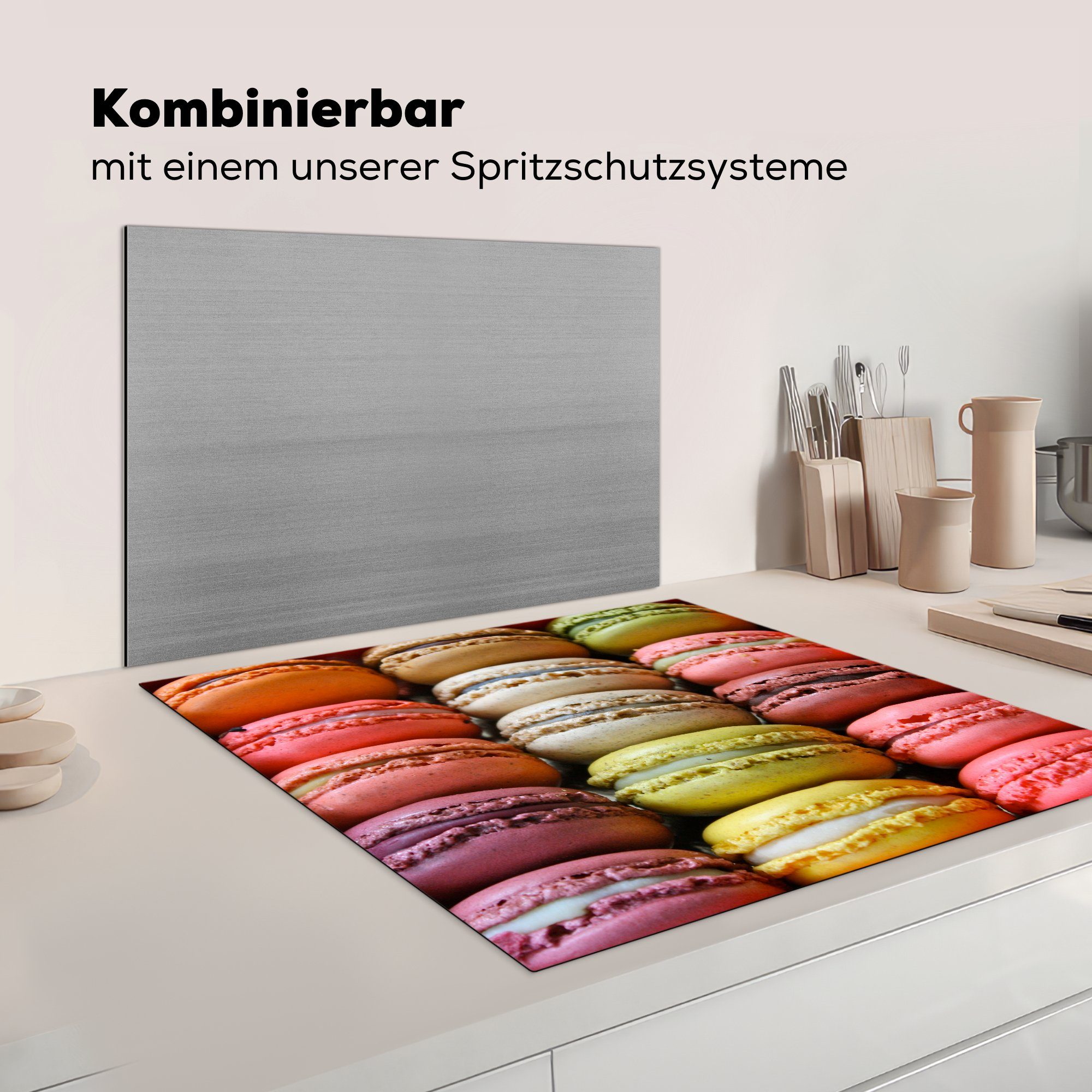 tlg), Macarons, Bunte Arbeitsplatte für Ceranfeldabdeckung, 78x78 (1 Herdblende-/Abdeckplatte Vinyl, cm, küche MuchoWow