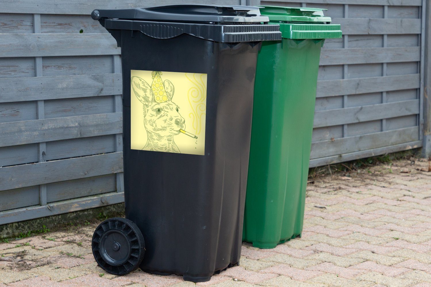 MuchoWow Wandsticker eines (1 verrückte Mülltonne, Eine rauchenden Sticker, Illustration St), wilden Kängurus Container, Mülleimer-aufkleber, Abfalbehälter
