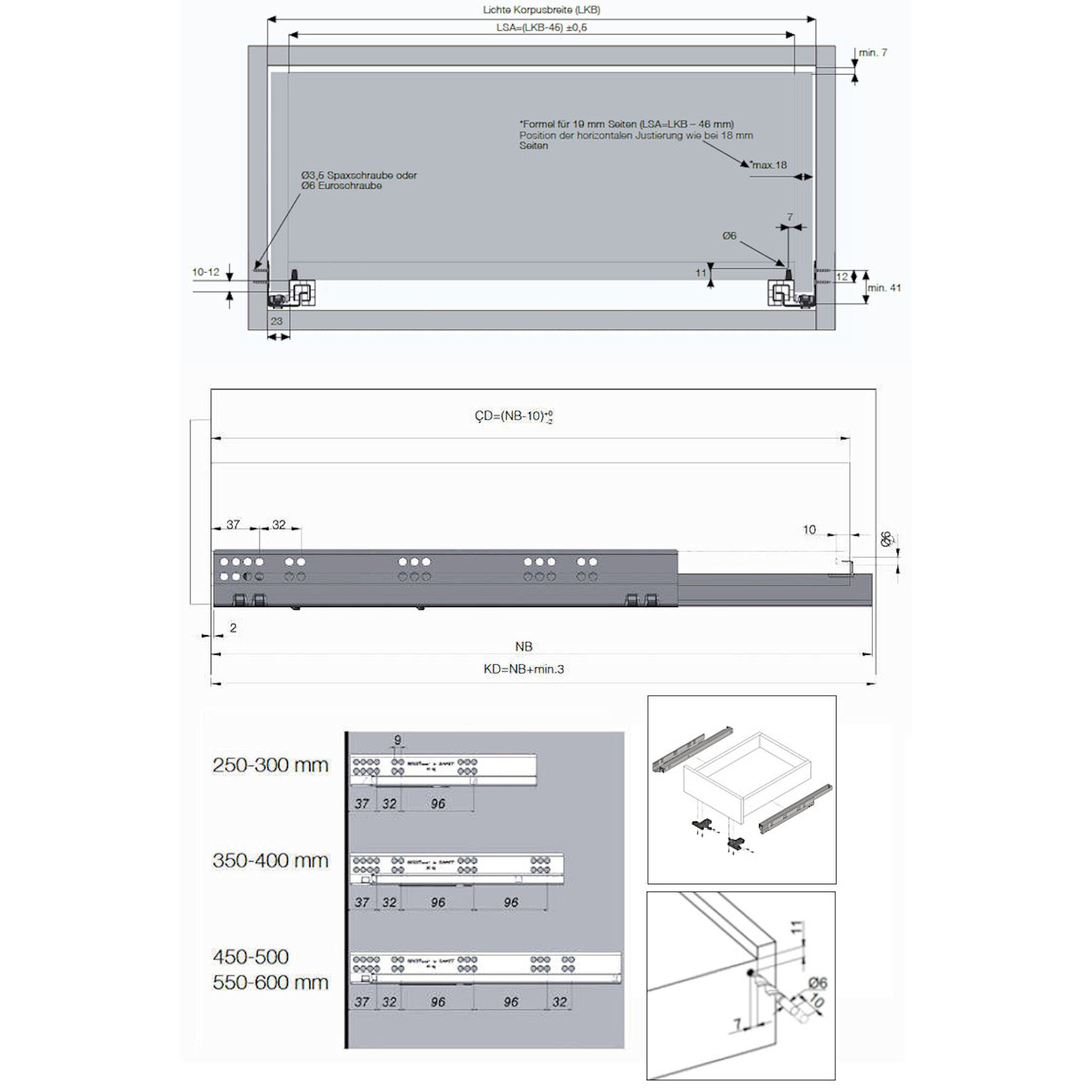 SO-TECH® Auszug SmartSlide mm Unterflurführung 250 UV4-40-K2D-SC, - UV4-40-K2D-SC Soft-Close 600 40 kg