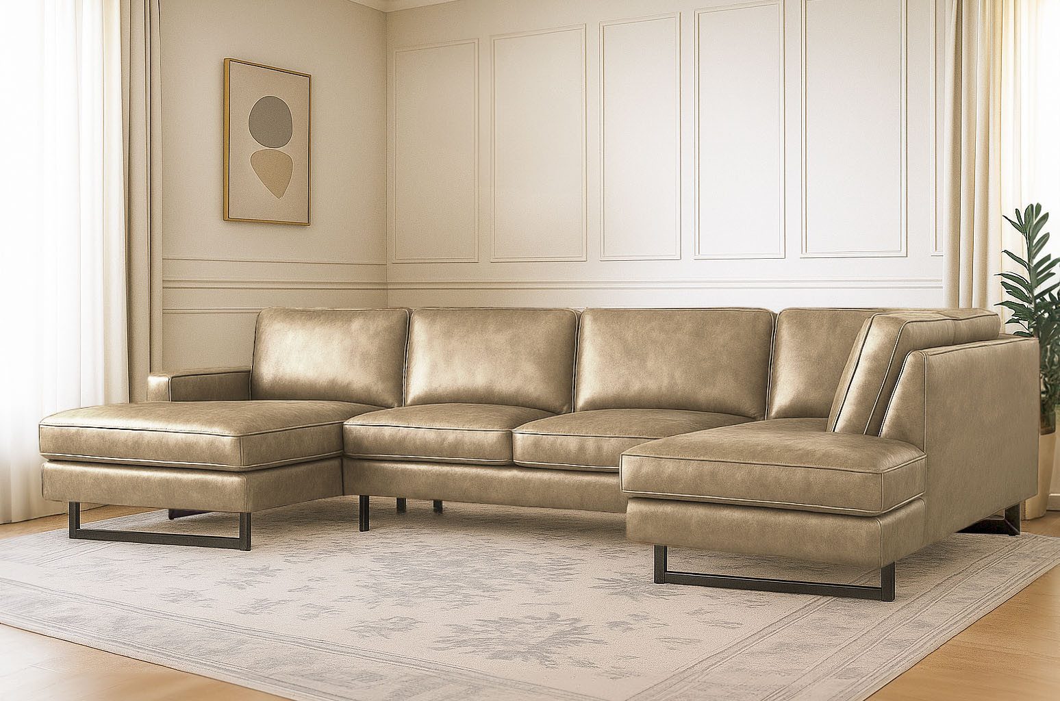 OTTO home Wohnlandschaft Pinto, 350 cm, U-Form, XXL, mit Ottomanen, Cord, Chenille, Lederoptik, mit Keder, Metallfüße, Wellenunterfederung