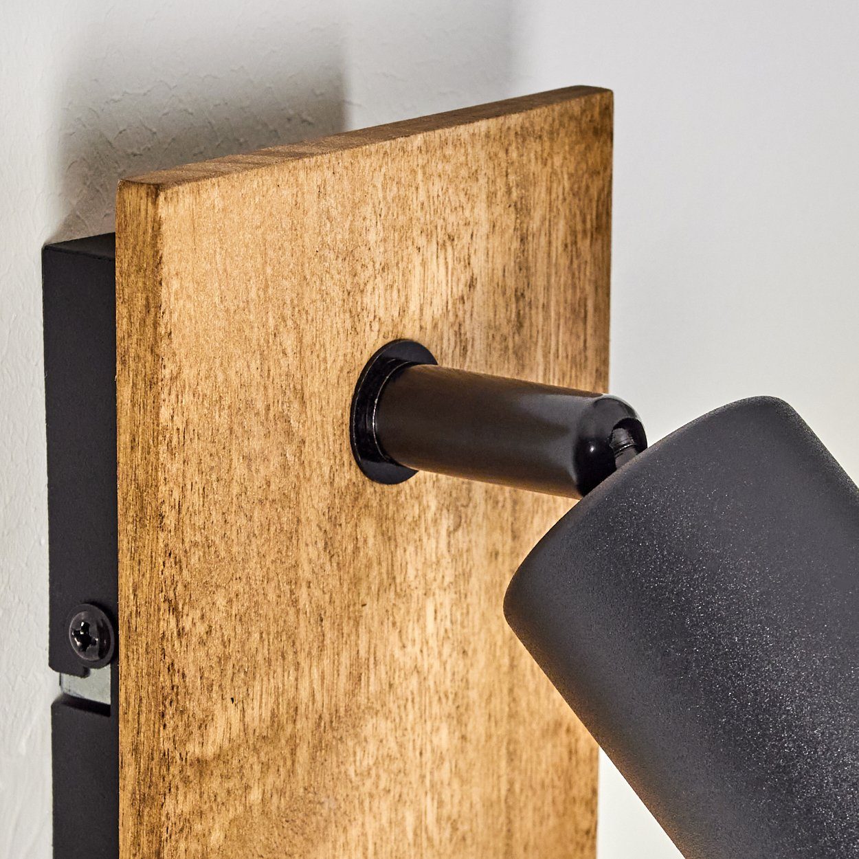 hofstein Wandleuchte »Agnino« Wandlampe aus Metall/Holz in Schwarz/Natur, ohne Leuchtmittel, Leuchte im Retro/Vintage Design mit verstellbarem Strahler, 1xE27
