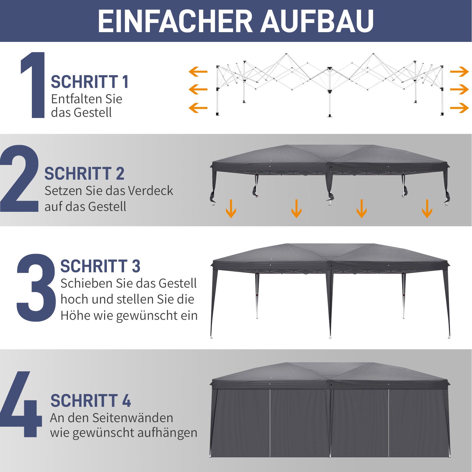 LALAHO Faltpavillon Pavillon Partyzelte 3x6m, Festzelt Gartenzelt für Garten Terrasse, mit 6 Seitenteilen, Gartenpavillon mit 6 Seitenteilen,Wasserdicht & UV-Sc – Bild 3 von 5