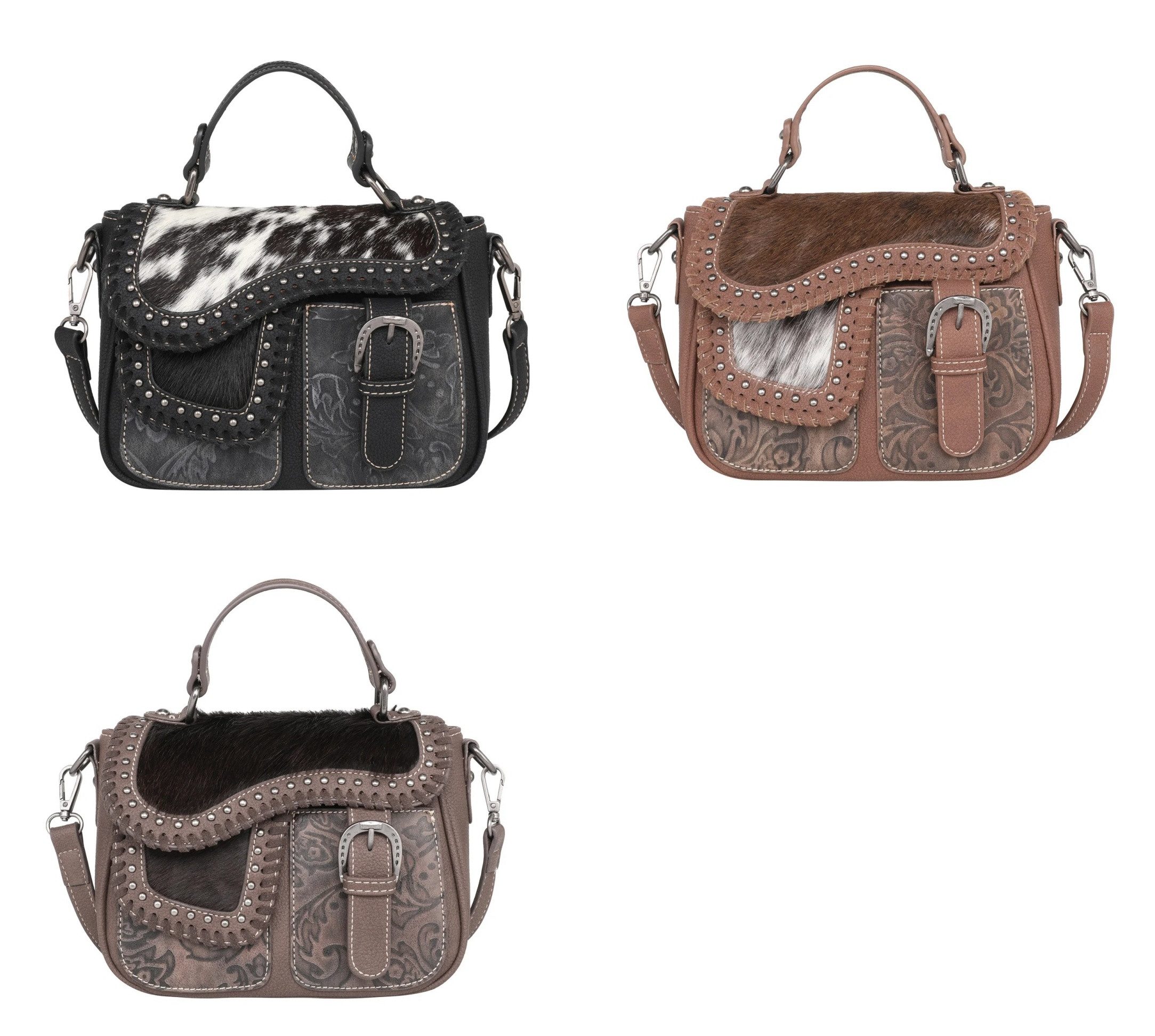 Westernlifestyle Handtasche Kufelia Schultertasche Westerntasche Kuhfell Nieten Flechtungen
