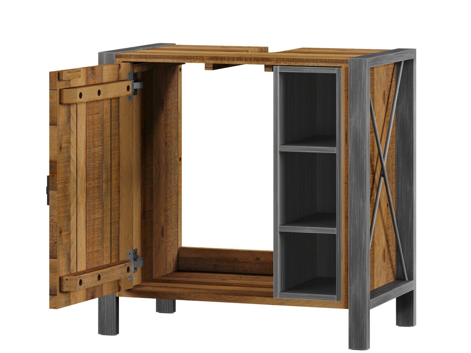 massivum Waschbeckenunterschrank Detroit Metall-Holz-Mix Badunterschrank