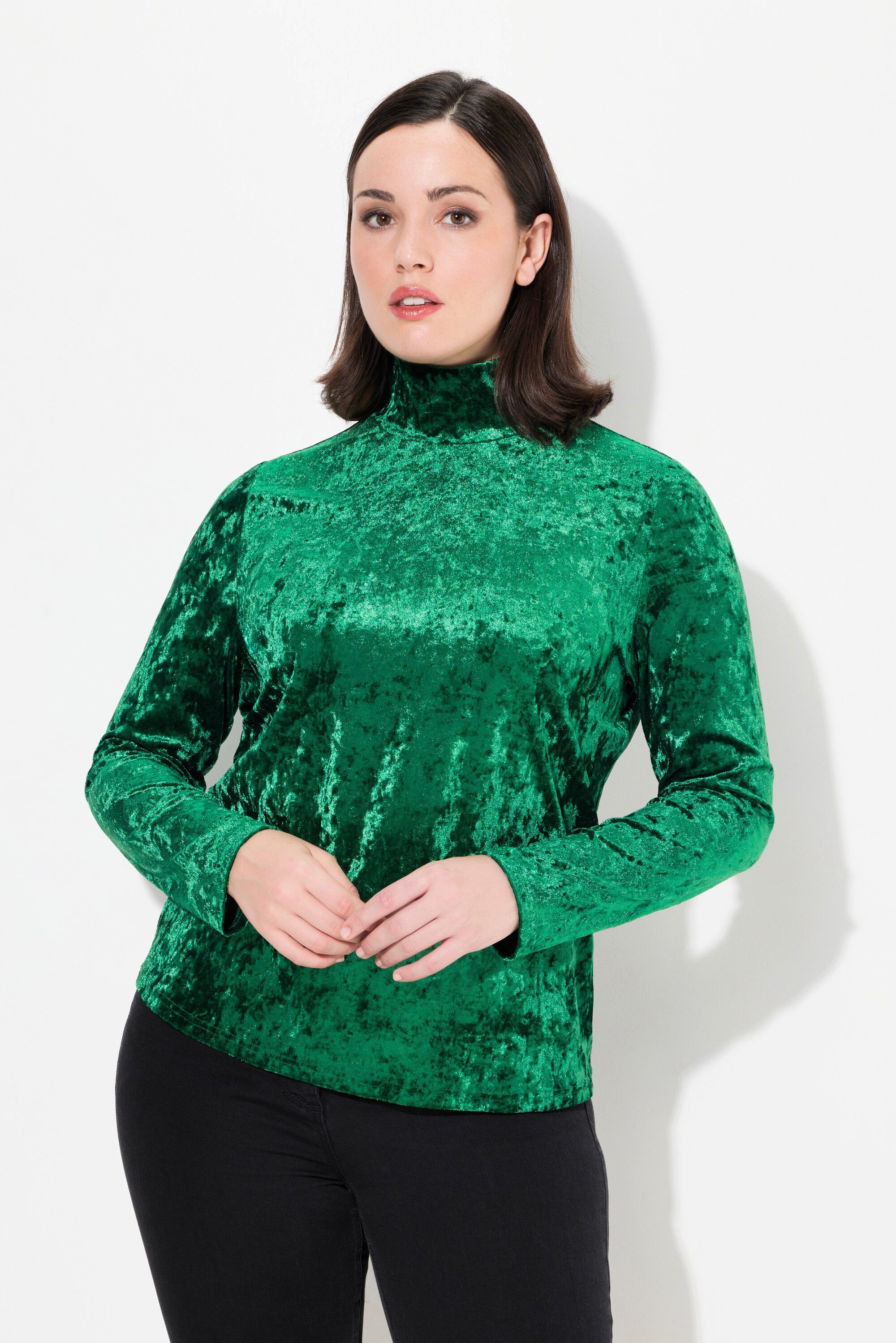 Longsleeve Samtshirt Stehkragen Slim Langarm