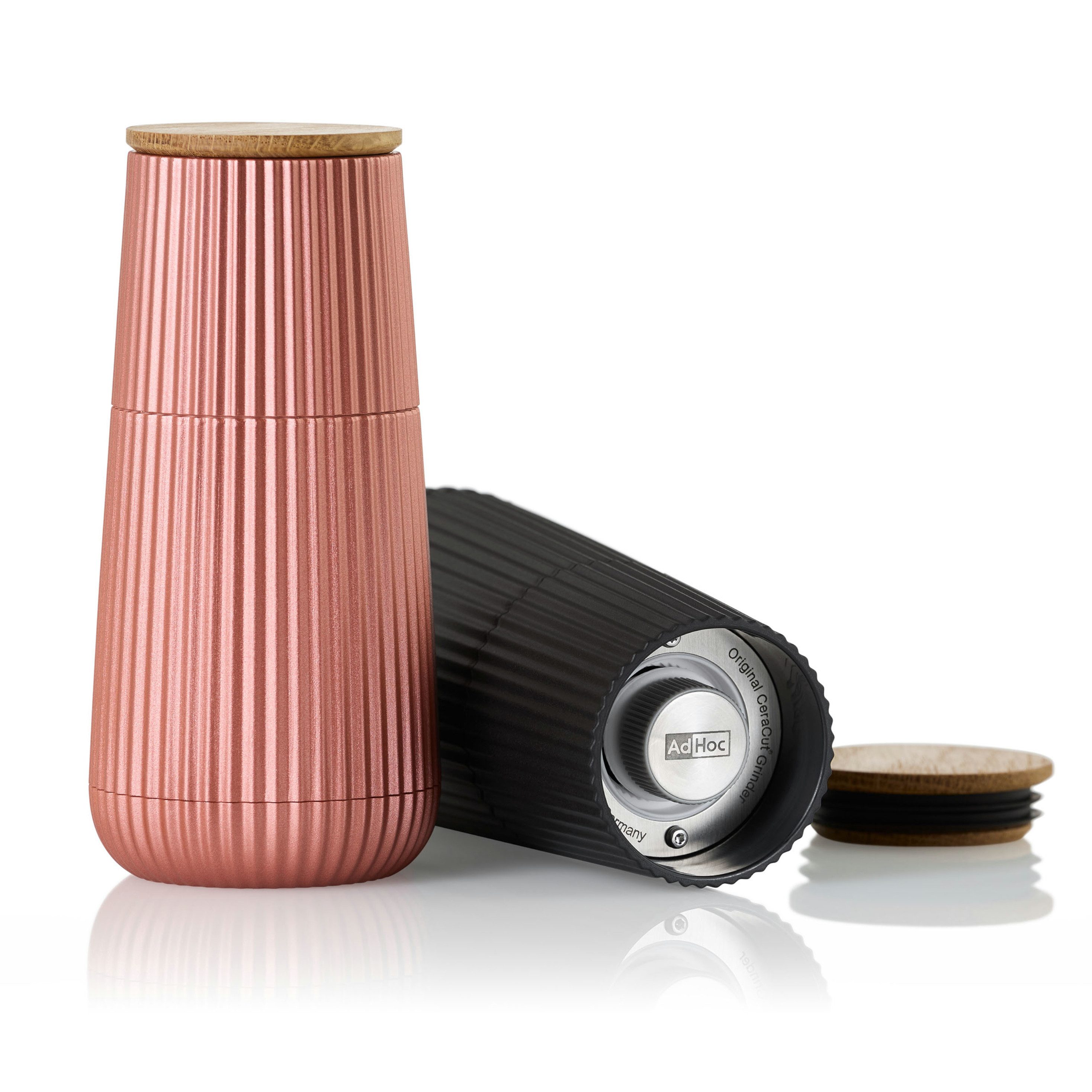 AdHoc Salz-/Pfeffermühle 2-er Set Scape manuell, (2 Stück), hochwertiges Keramikmahlwerk, exklusives Relief-Design, 12,3 cm hoch