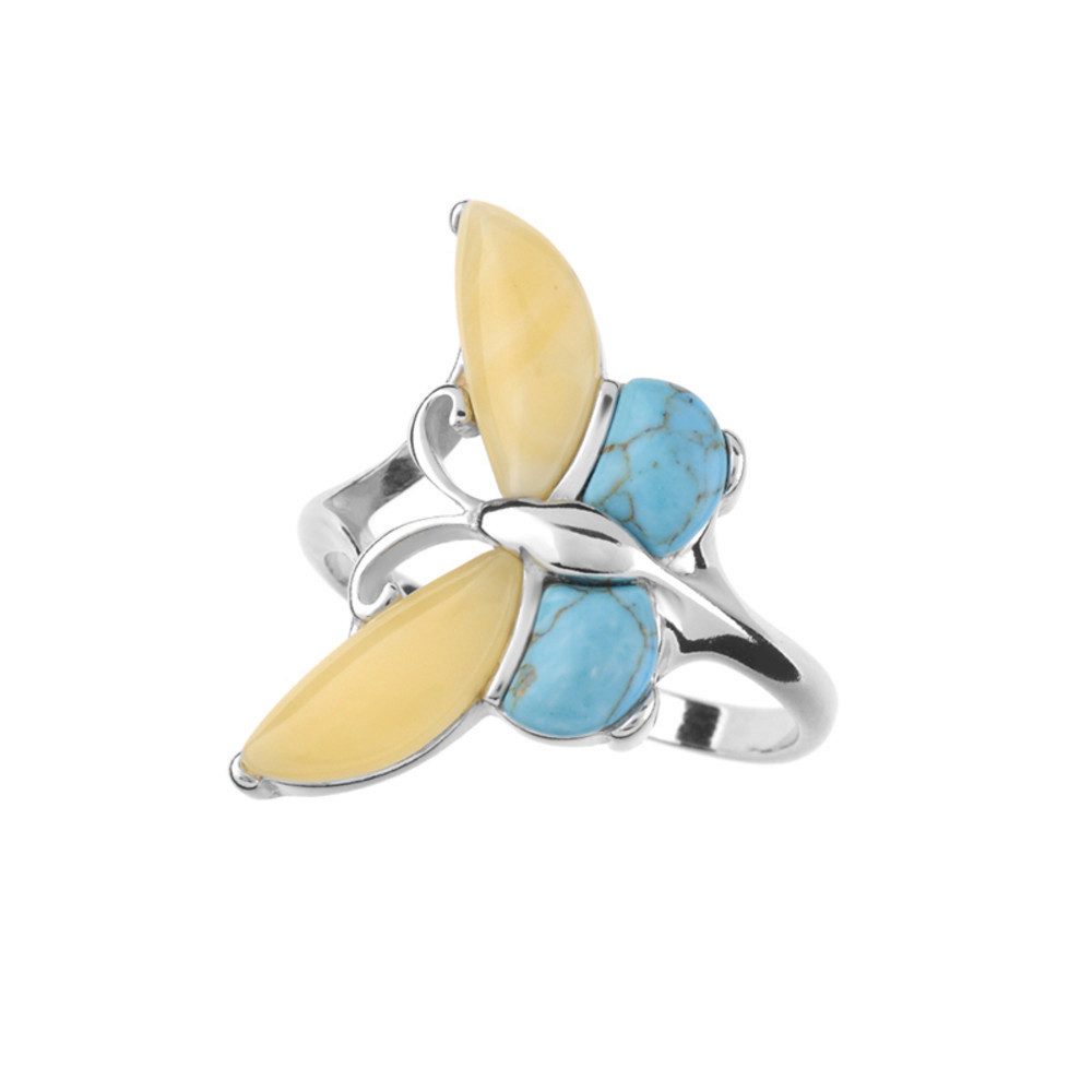 Cavill Silberring Cavill Ring aus 925er Silber mit 1,44 ct Bernstein & Türkis (1-tlg)