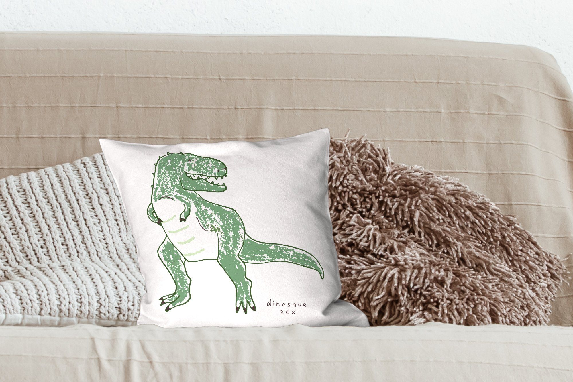 Rex Dinosaurier - - - Wohzimmer, Füllung Tyrannosaurus MuchoWow - Mädchen Schlafzimmer, Sofakissen Jungen mit Deko, Dekokissen Kinderzimmer für -, Zierkissen