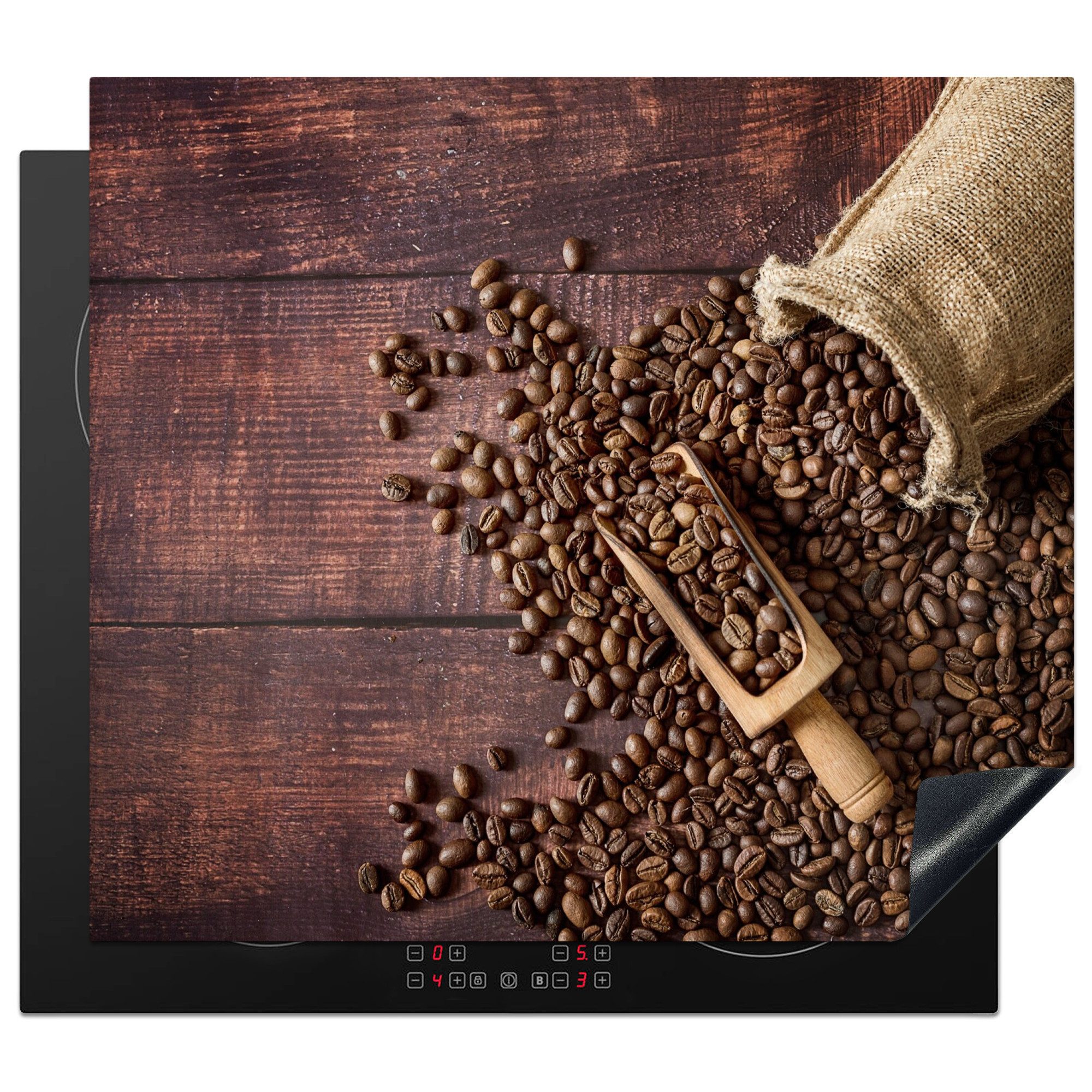 MuchoWow Herd-Abdeckplatte Kaffee - Kaffeebohnen - Braun - Holz, Vinyl, (1 tlg), Abdeckplatte für Ceranfeld, Herd Inductionsmatte, 57.6x51.6 cm