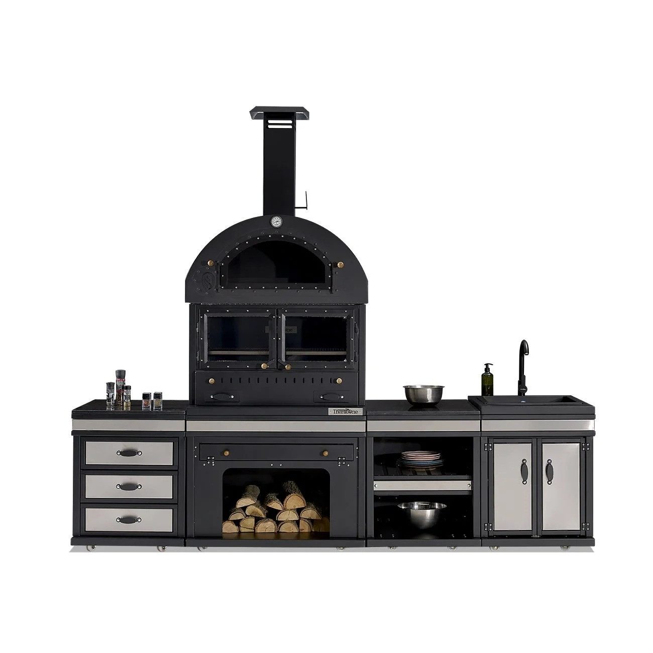 JVmoebel Outdoor-Küche Edelstahl Außenküche in Schwarz mit integriertem Grill und Stauraum, Made in Europe
