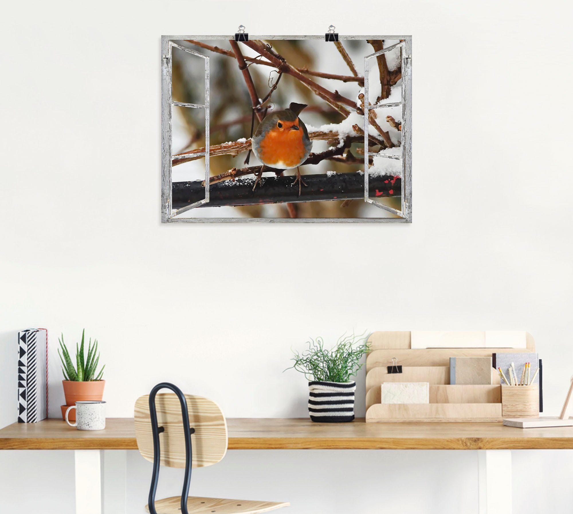 Artland Poster Fensterbild - Rotkehlchen, Vögel (1 St), ohne Rahmen