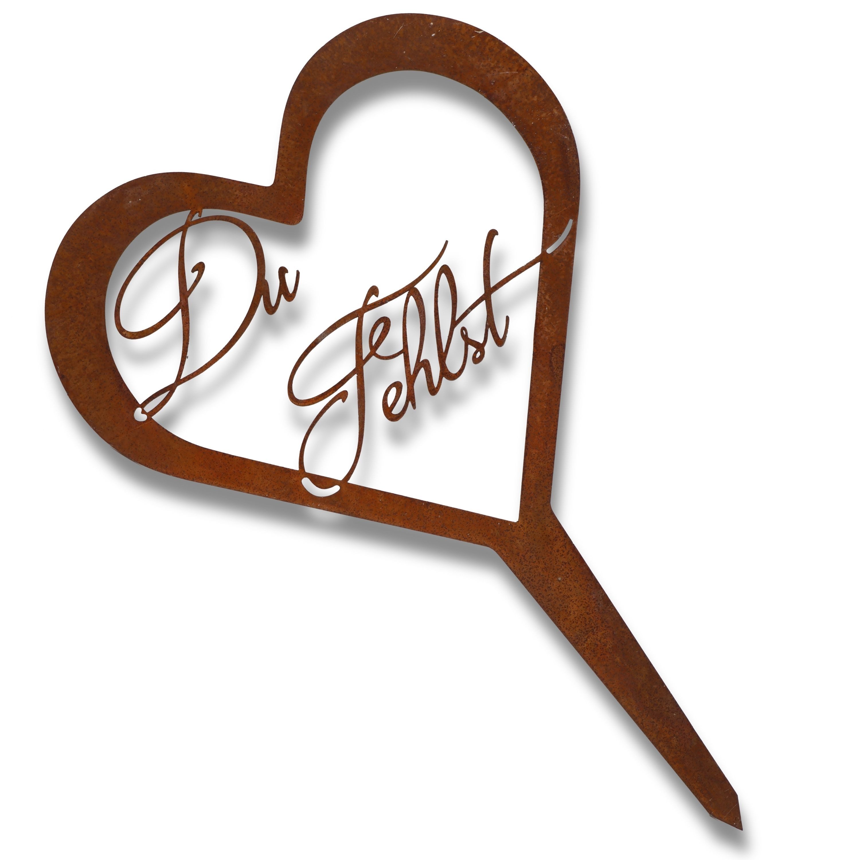 Metallschild Grabschmuck Herz - Grab Deko mit Gravur Du Fehlst / Unvergessen