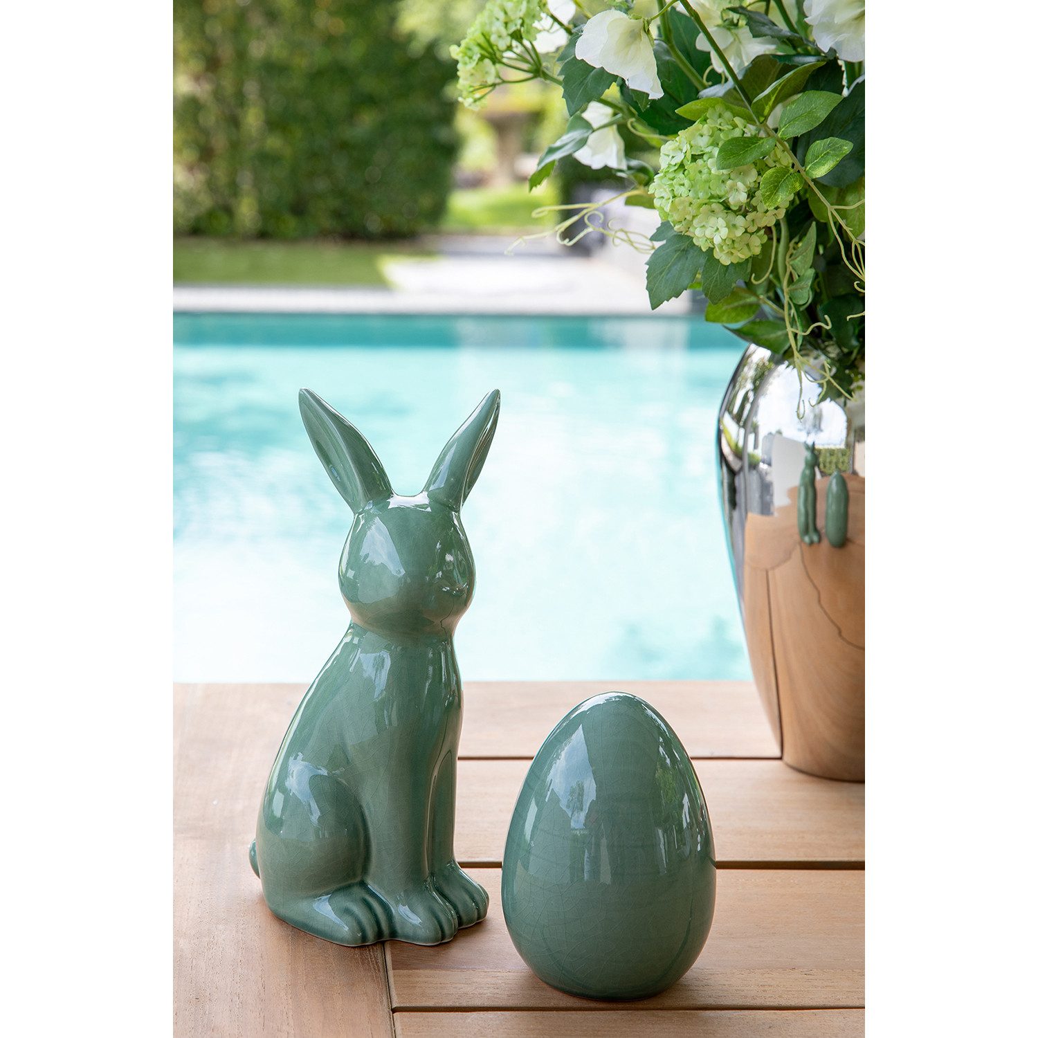 Fink Dekofigur FABIUS Figur - grün - Keramik - H. 25cm x B. 10,8cm - Dekohase (1xDeko Hase, Figur - Schmuckfiguren), Dekofiguren Set - Stilvolle Figuren & Dekoobjekt für Ihr Zuhause