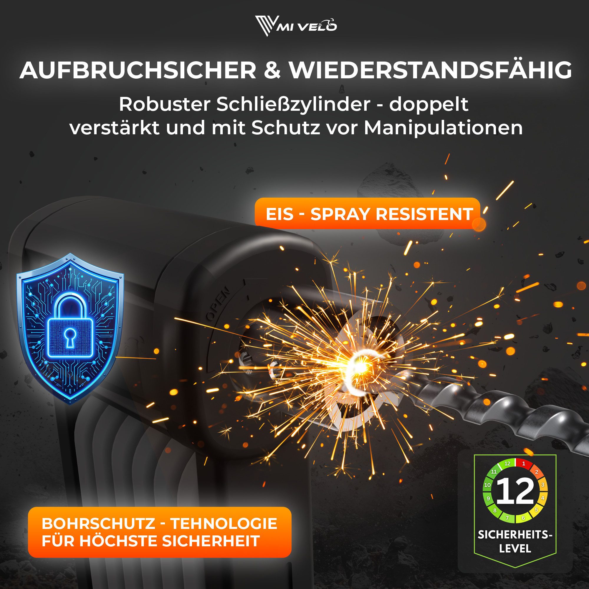 MIVELO Faltschloss hohe Sicherheit, Fahrradschloss mit Schlüssel inkl. Halterung, 8 mm Carbonstahl Glieder