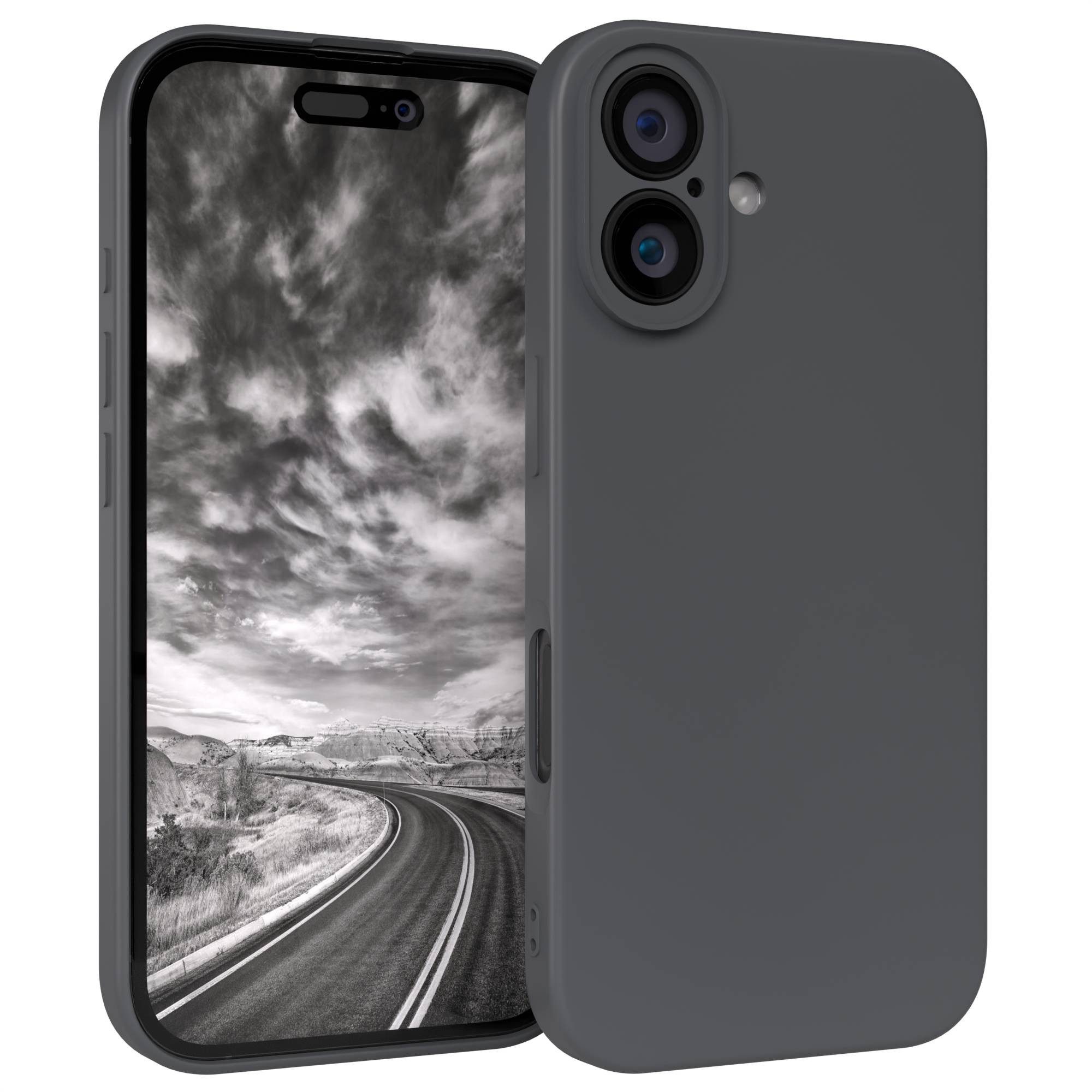 EAZY CASE Handyhülle für Apple iPhone 16 Hülle Silikon 6,1 Zoll, Hülle mit Kameraschutz Handycase Soft Smart Slimcover matt Dunkelgrau