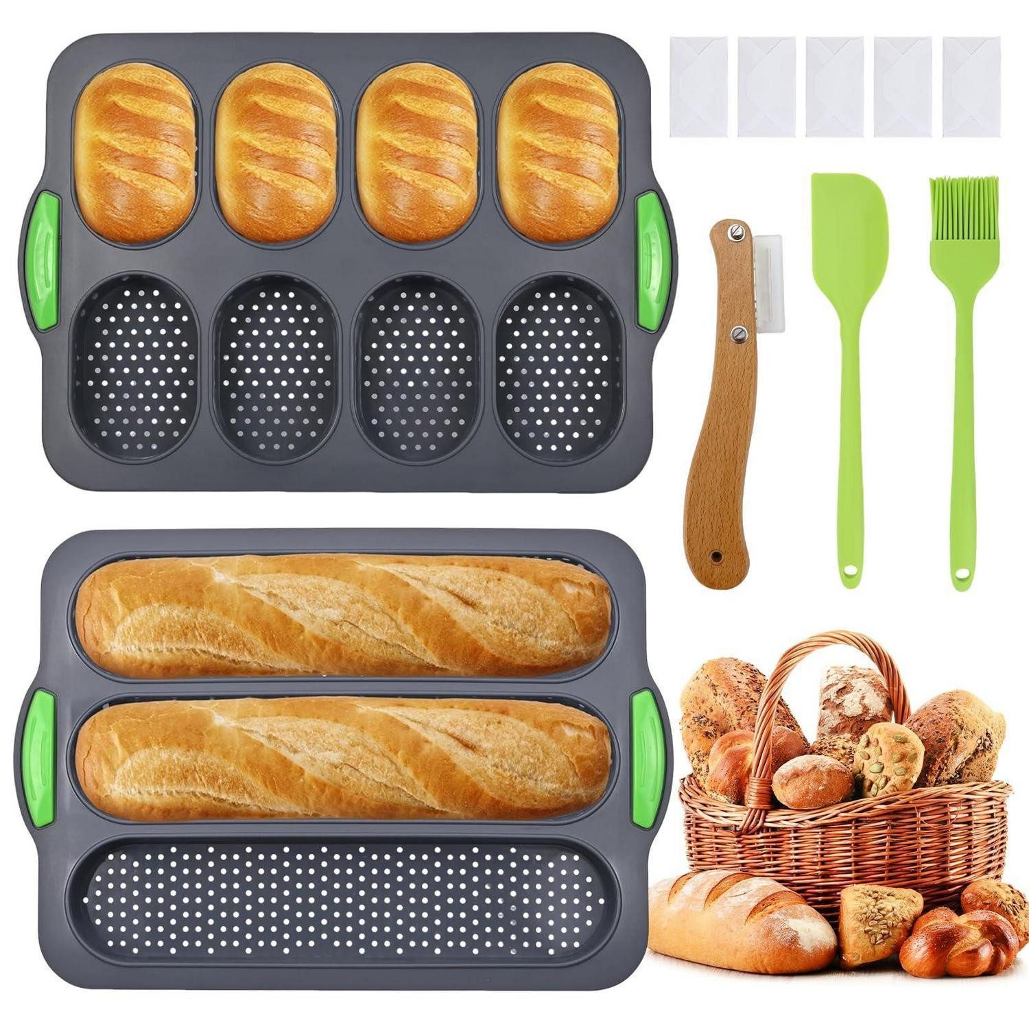 LuxusKollektion Brotbackform Silikon Baguette & Brötchen Backform Set mit Zubehör