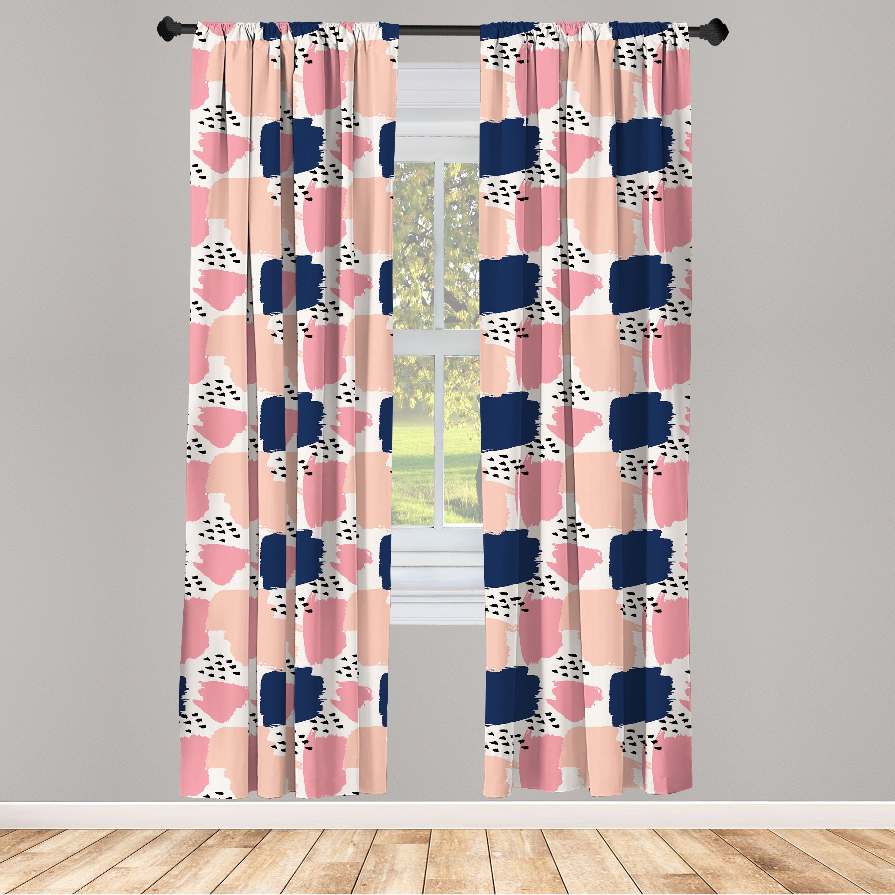 Gardine Vorhang für Wohnzimmer Schlafzimmer Dekor, Abakuhaus, Microfaser, Navy und Blush Pastell-Kunst-Muster