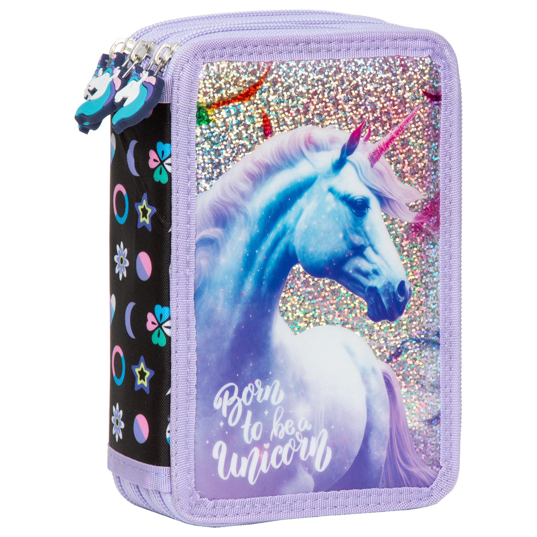 DERFORM Federtasche Einhorn 3 Fach Federtasche gefüllt Federmäppchen Federmappe Unicorn, (43-tlg)