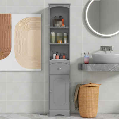 XDeer Badezimmerspiegelschrank Badezimmerschrank, Badschrank, Badezimmermöbel mit Einer Schublade Schublade, verstellbare Ablagen, offenes Fach, 34 x 24 x 170 cm