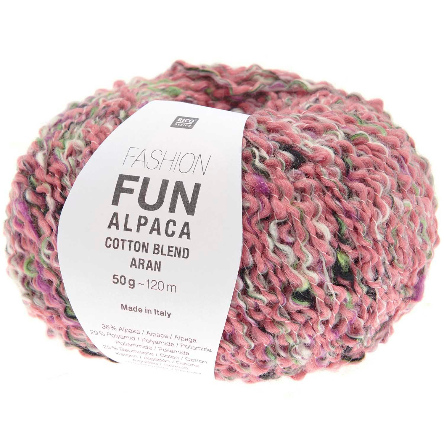 Rico Design Wolle Fashion Fun Alpaca Cotton Blend aran Häkelwolle, 120,00 m (50g Wolle zum stricken und häkeln, Strickwolle, Strickgarn, Handsrickgarn), mit weicher Alpakawolle und Baumwolle
