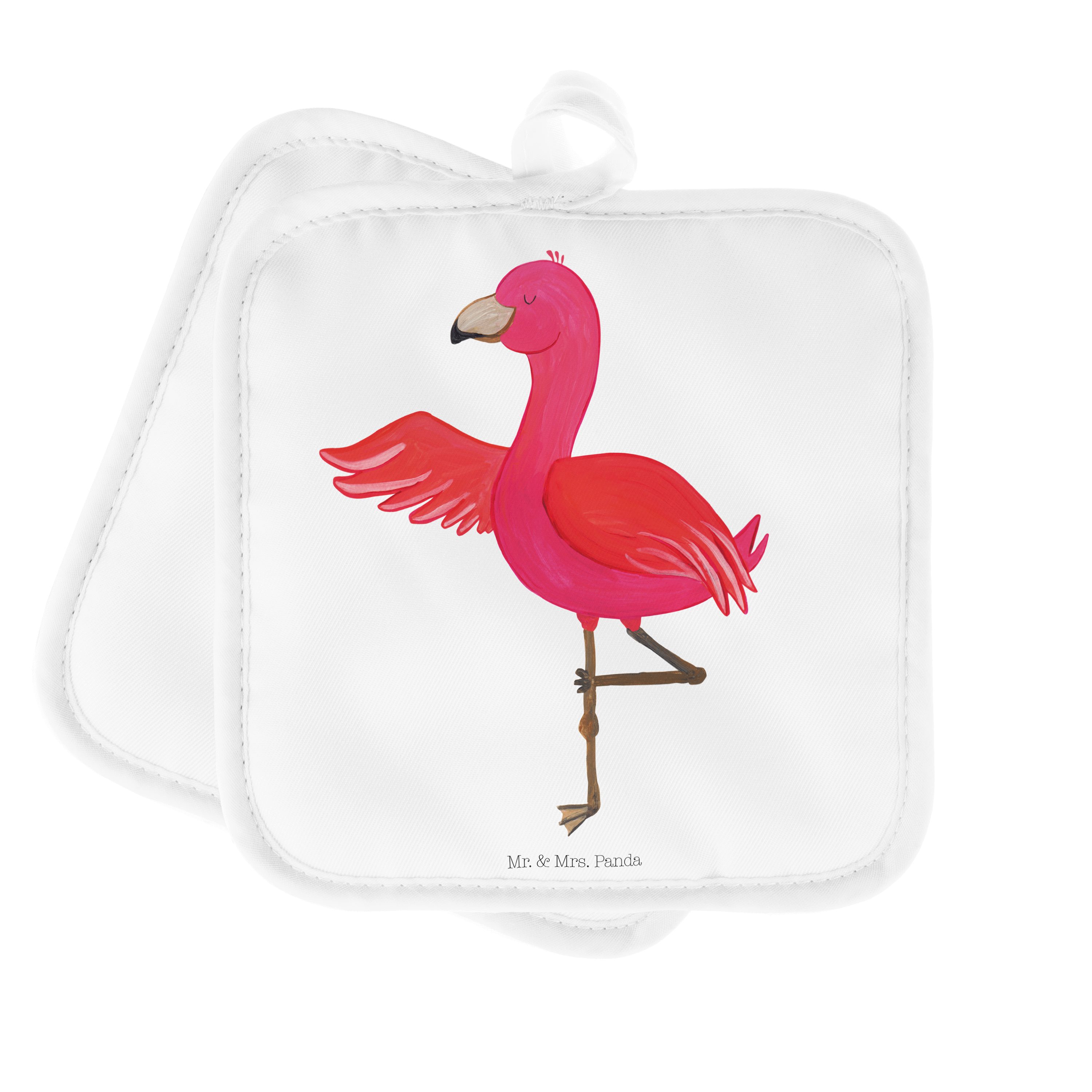Mr. & Mrs. Panda Topflappen Flamingo Yoga - Weiß - Geschenk, Achtsamkeit, Topfuntersetzer, Yoga-Ü, (1-tlg)