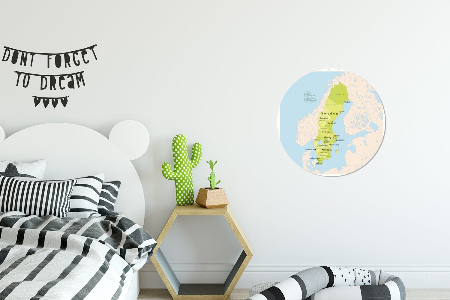 Karte Tapetenkreis Wandsticker MuchoWow mit Wohnzimmer Rund, Schweden Illustration (1 Kinderzimmer, grün einer Tapetenaufkleber, St), für in
