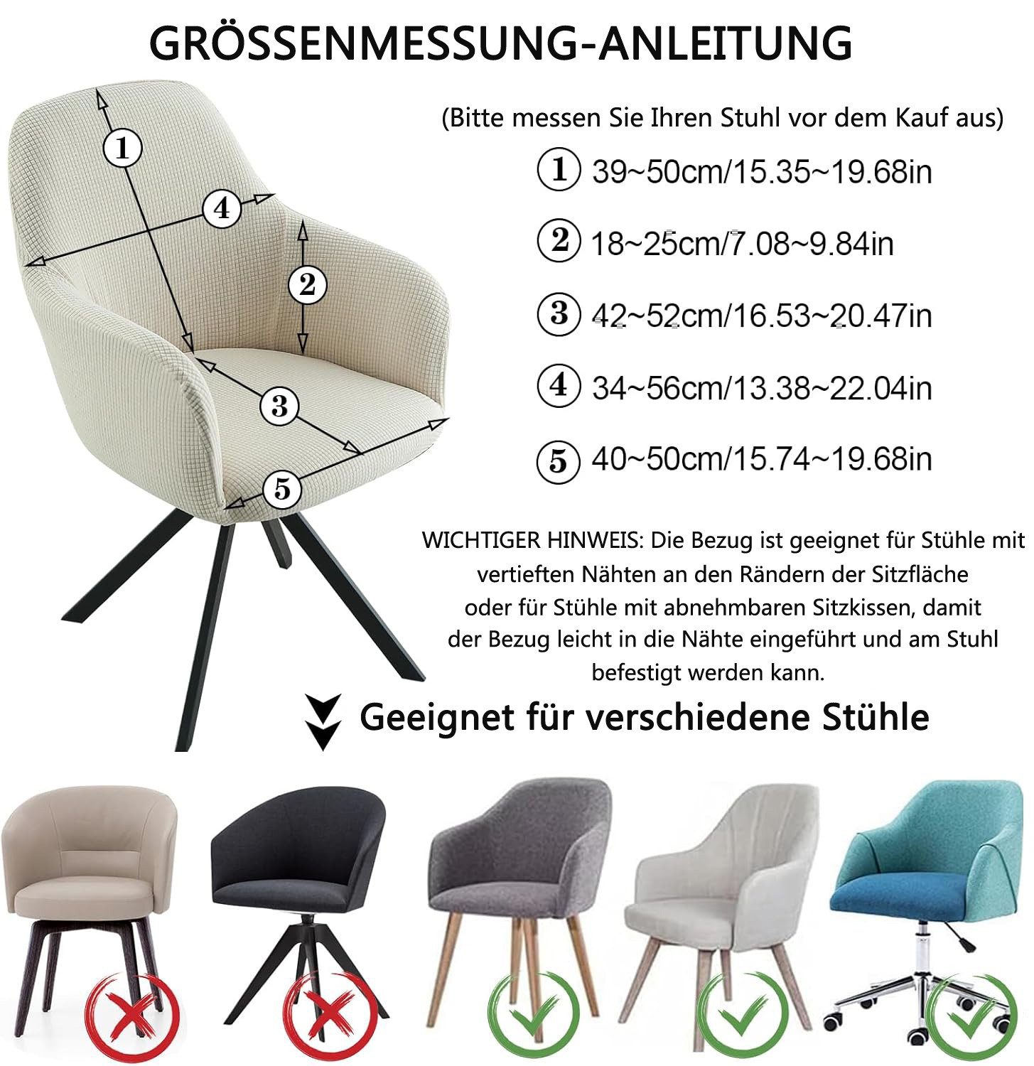 Coonoor Stuhlhusse 2 Stück Elastische Stuhlbezüge mit Armlehne, Perfekte Passform & Super weich – Bild 3 von 5