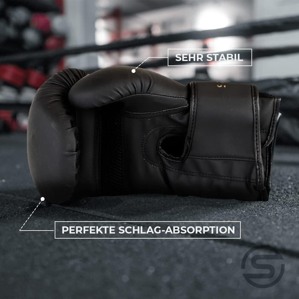 Sportisfaction Boxhandschuhe Boxhandschuhe 14oz Set inkl. Bandagen & Springseil Schwarz PU-Leder, Schweres Training & Sparring 90-110kg Maximale Dämpfung & Schu – Bild 4 von 5