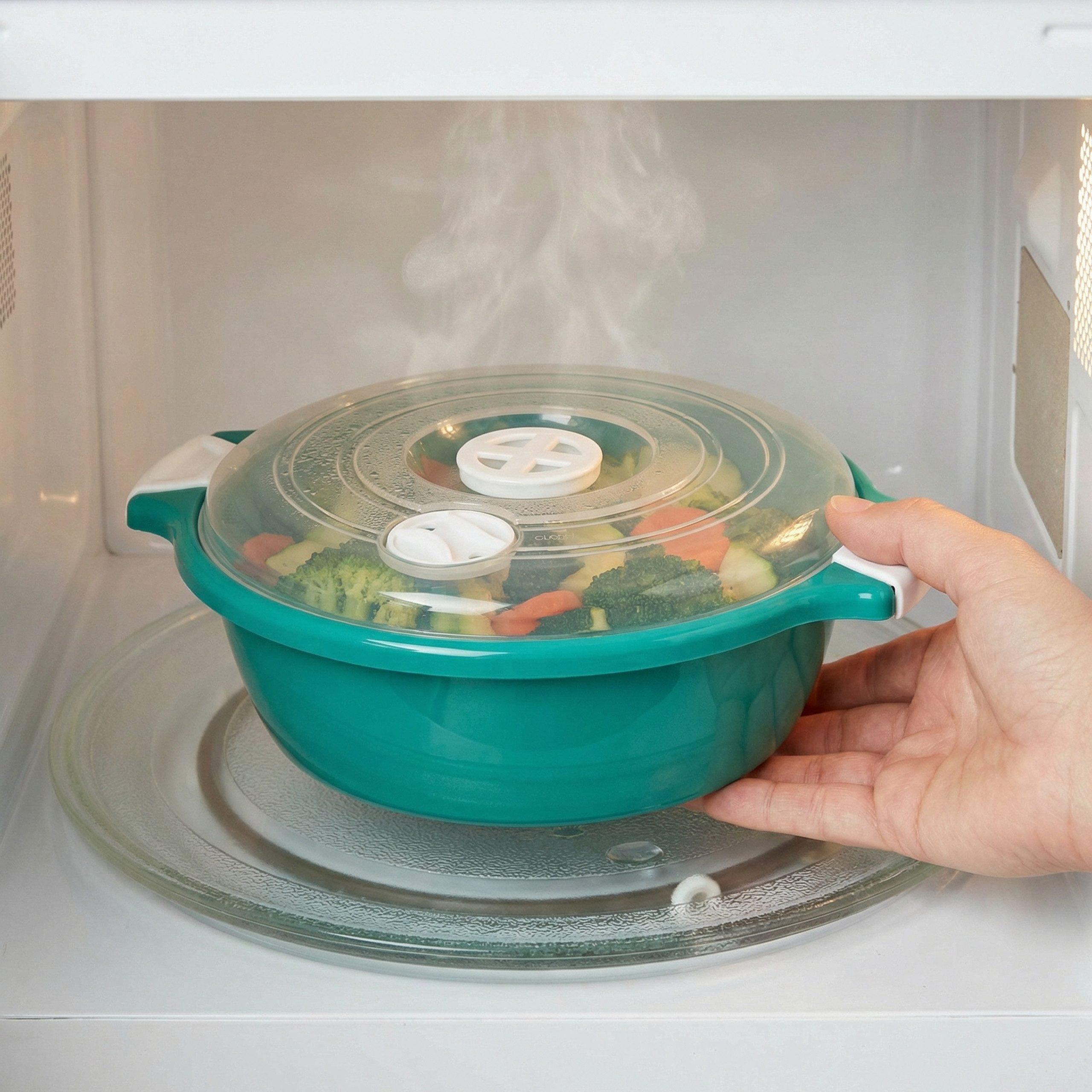 Lantelme Mikrowellenbehälter Mikrowellengeschirr Grün Mikrowellenschüssel mit Dampfventil, (2-tlg., 2 Stück Set Mikrowellenschüssel Volumen 1,8 Liter Volumen),  – Bild 5 von 5