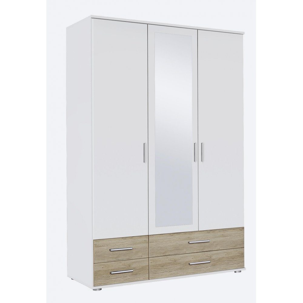 rauch Drehtürenschrank Kleiderschrank Stauraumschrank RASANT Weiß Spiegel 127 cm 3trg.