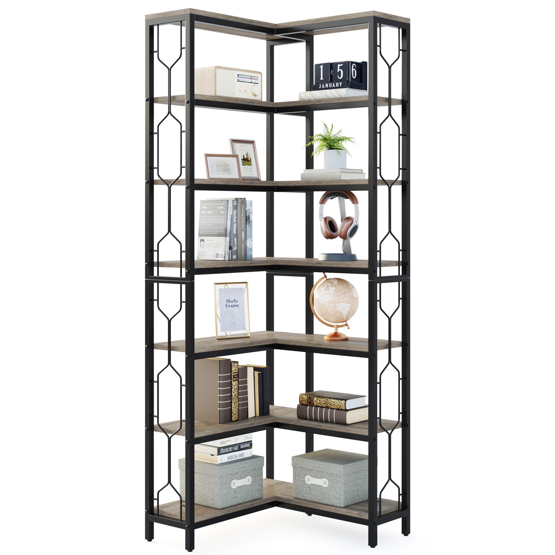 HCHQHS Schmales Bücherregal – 6-stöckig, Verstellbar, Industrie-Look, 178,9 Cm Hoch, Aus MDF & Metall