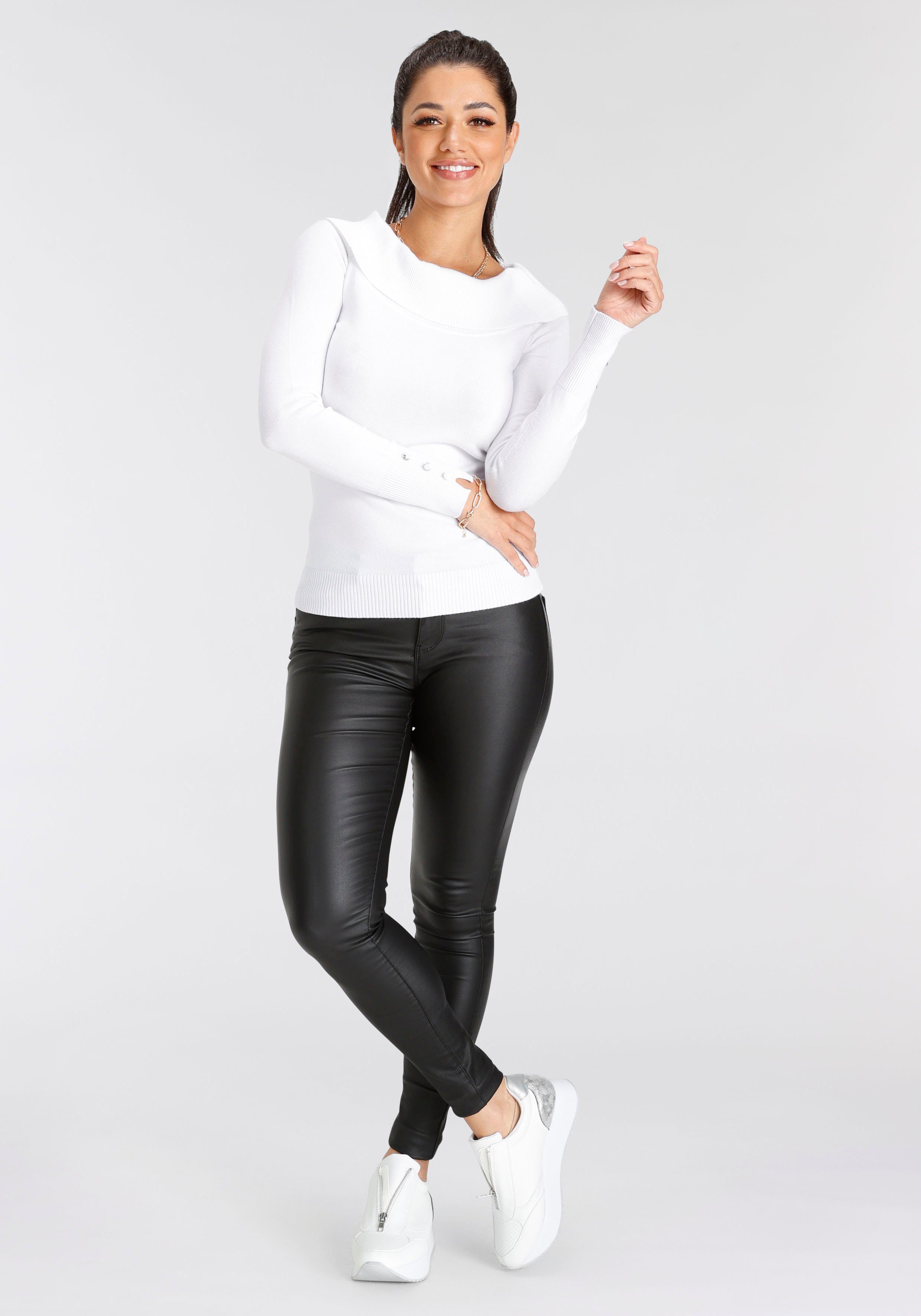 Melrose Carmenpullover mit Zierknöpfen in femininem Schnitt