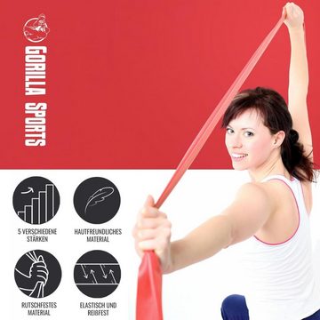 GORILLA SPORTS Trainingsbänder Fitnessband 120/200cm, Einzeln oder 5er Set, Widerstandsbänder