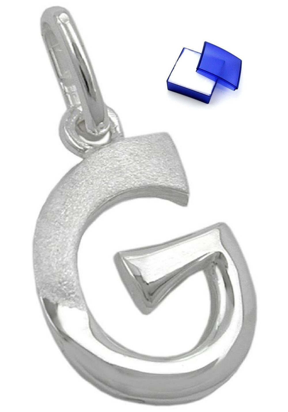 unbespielt Buchstabenanhänger Anhänger Buchstabe G teilmattiert glänzend 925 Silber kl. Schmuckbox, Silberschmuck für Damen und Herren