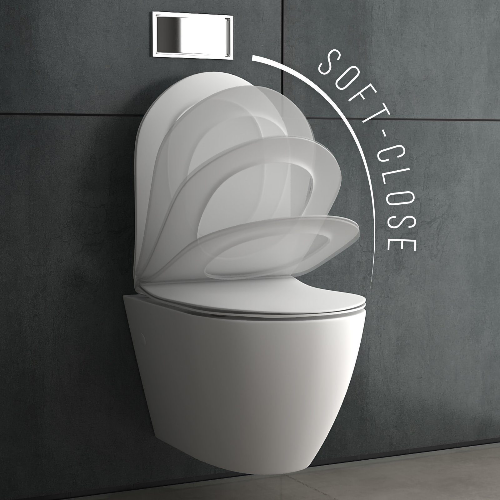 Alpenberger Tiefspül-WC - Wand WC Spülrandlos - Toilette mit WC Sitz mit Absenkautomatik, Wandhängend, Abgang Waagerecht, Vorwandelement WC Set Komplett, Geberit Spülkasten + Bausatz + Betätigungsplatte