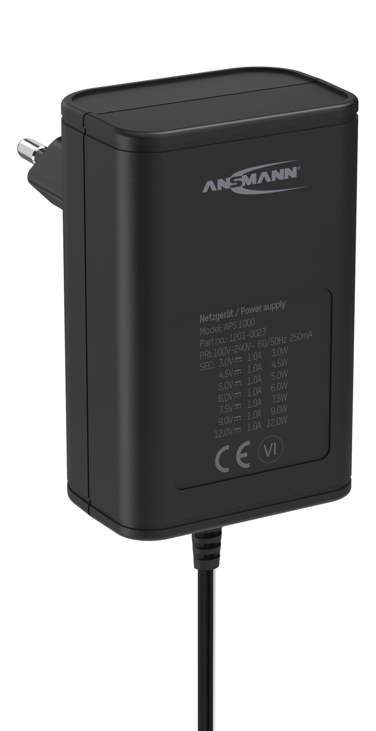 ANSMANN AG APS 1000 Netzteil 12V, Netzstecker bis max 1000mA (7 Adapter) Netzteil