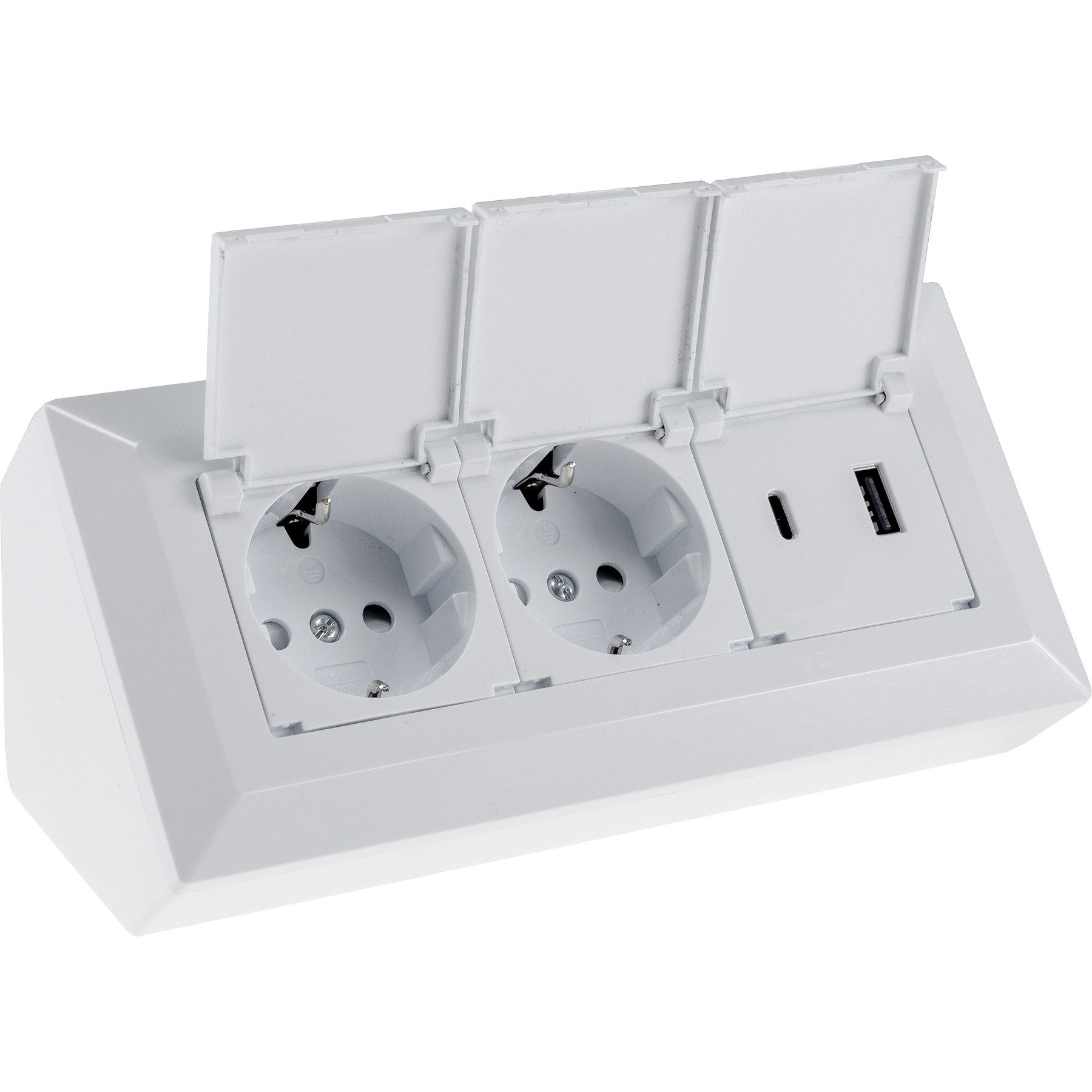 CHILITEC Steckdosenblock 23950, 2-fach, mit Schutzklappen, USB-A+C Steckdosenleiste