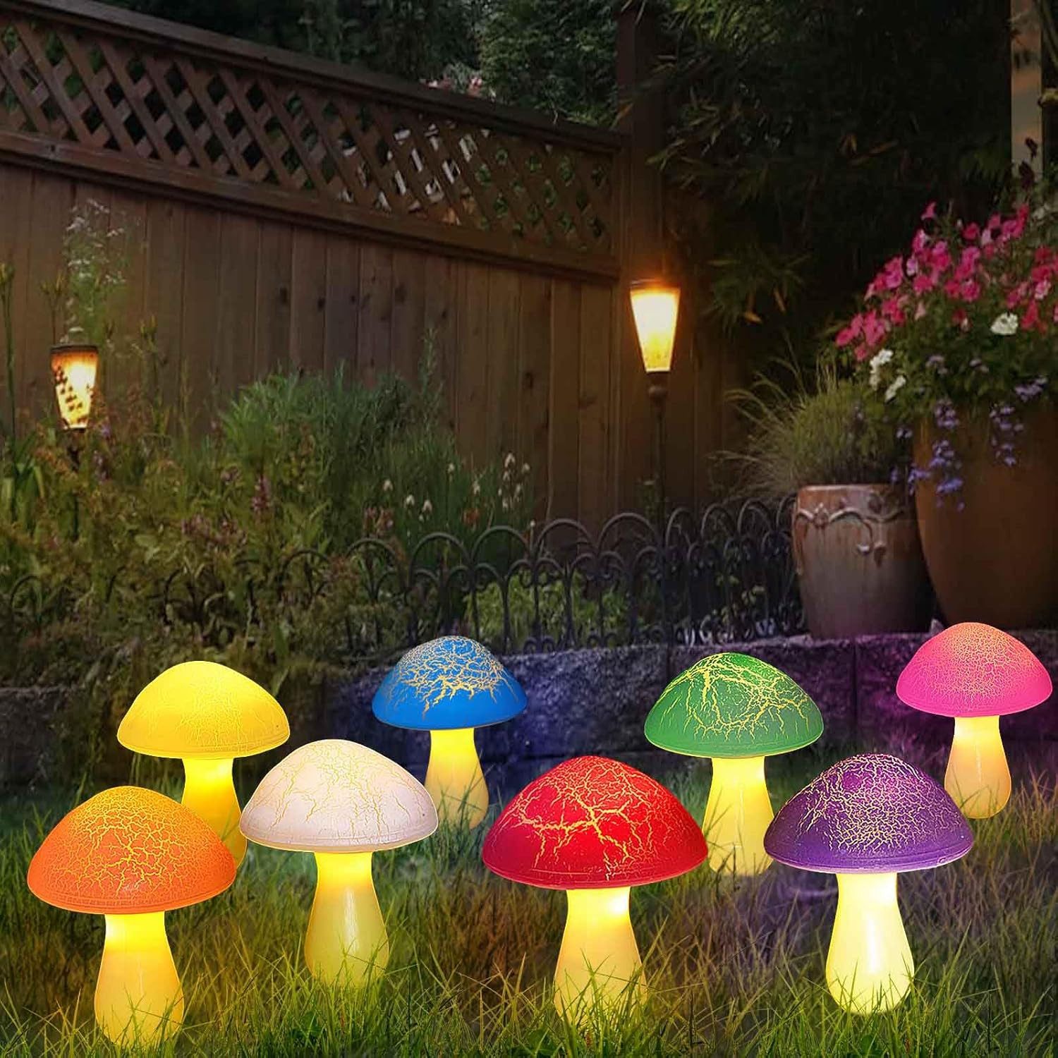 FELIXLEO LED Solarleuchte 8 Stk Pilz Solarlampen Außen Cracked Style Garten Halloween Deko. – Bild 5 von 5